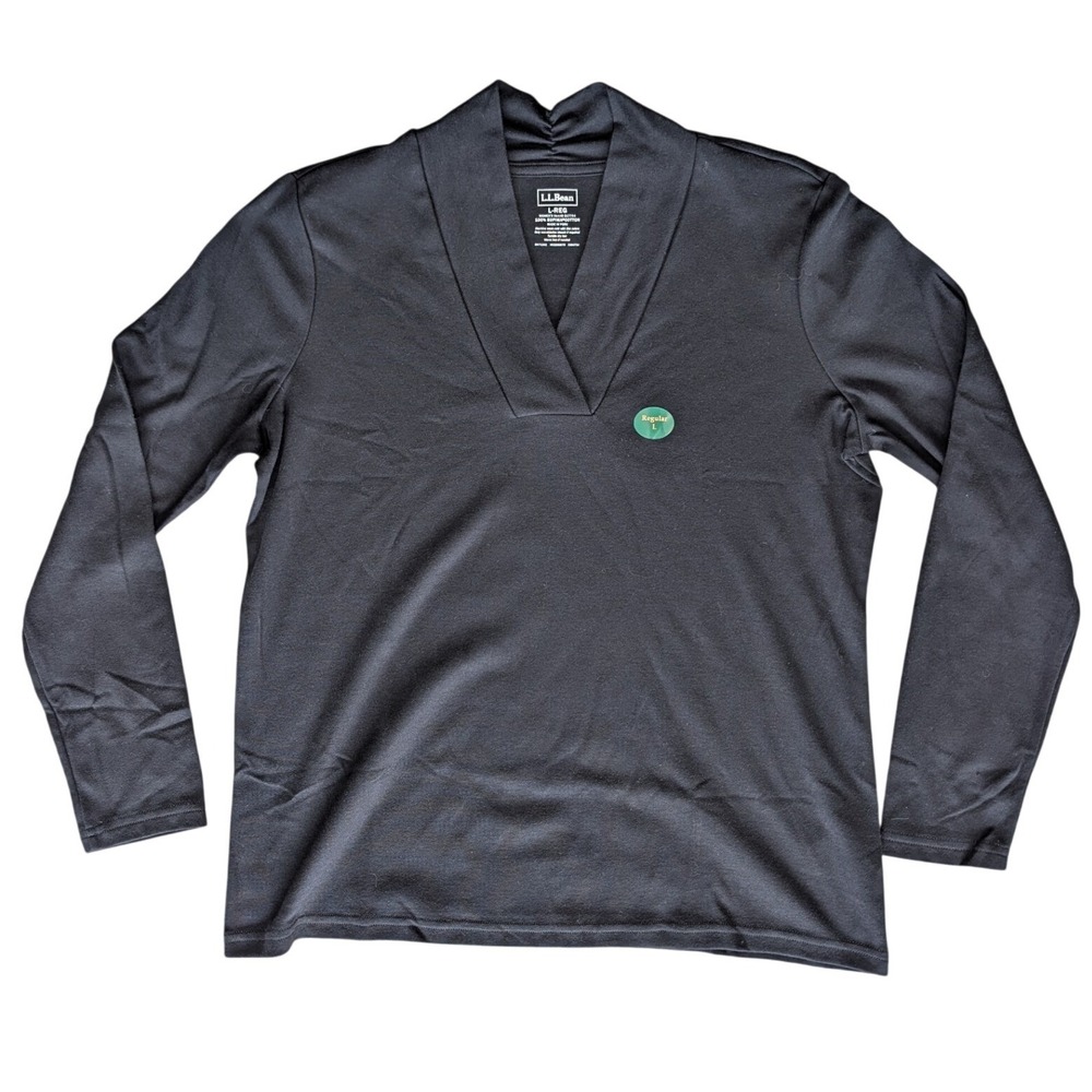 New LL Bean Large 100% Supima Cotton long Sleeve V Neck Shirt Women's‎